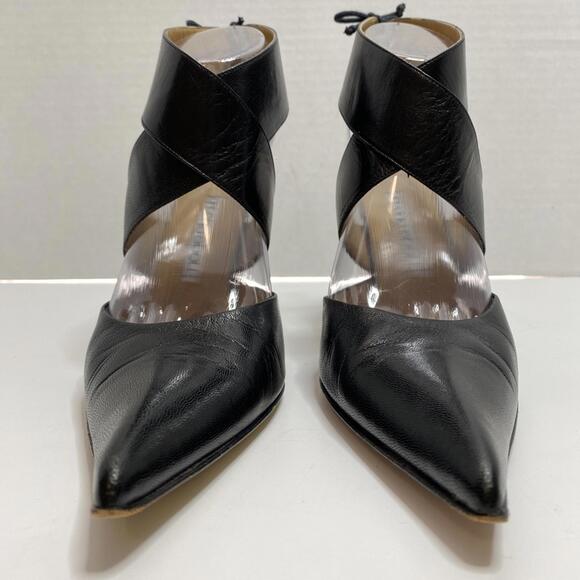 Antonio Eboli Black Stiletto Heels Womens 8 Sexy Ankle Straps Pointy Toe Chic - Picture 8 of 11